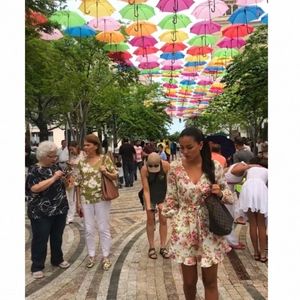 Flounce Belted Floral-Print Linen Dress in White